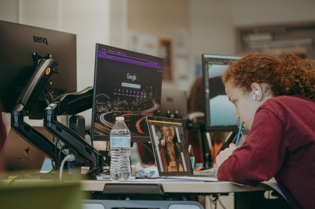 digital art student working on computer