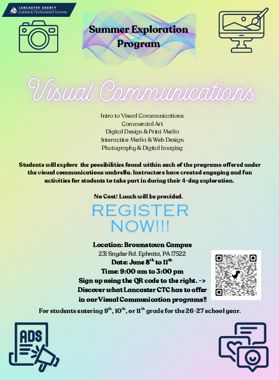 Flyer for Visual Communications Camp with same information as above.